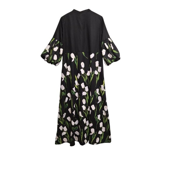 Uoozee Womens Size XL Floral Print Button Front Dress/ Trench Balloon Sleeves - Picture 6 of 12